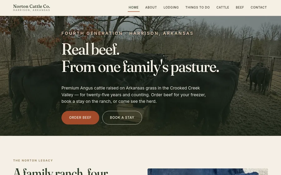 Homepage of the Norton Cattle Company website