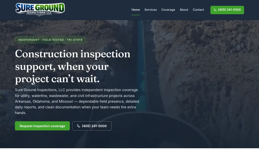 Homepage of the Sure Ground Inspections website